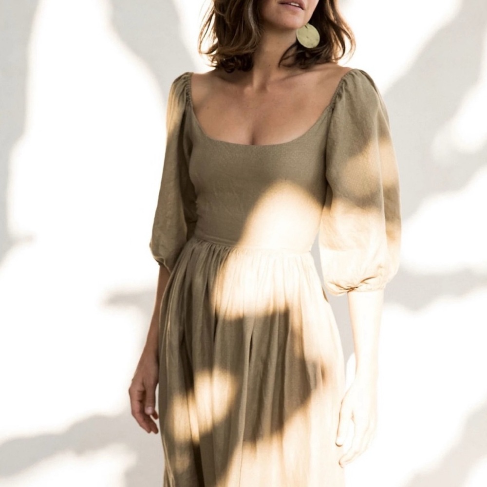 Kara Thoms Boutique Bellflower Dress in Khaki